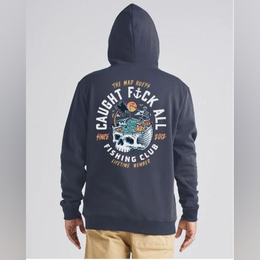 The Mad Hueys Caught F*ck All Fishing Club Hooded Sweatshirt Small Navy